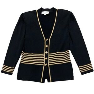 Vintage St. John Collection Marie Gray Santana Knit Jacket Black Cold Size 8